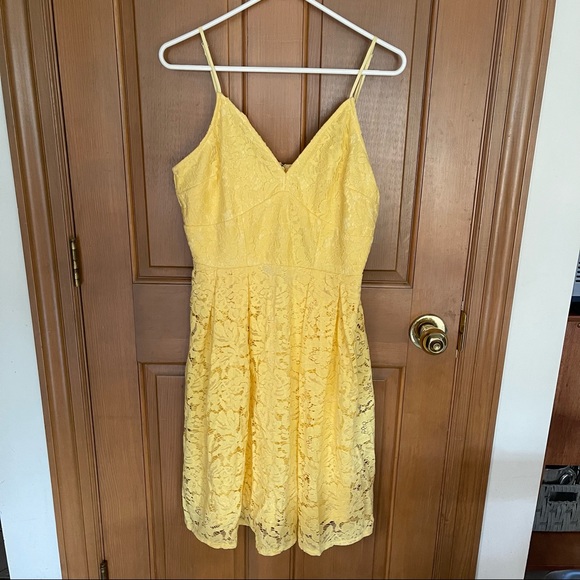 ABS Collection Allen Schwartz Canary Yellow Lace A Line Dress NWT - Picture 1 of 11
